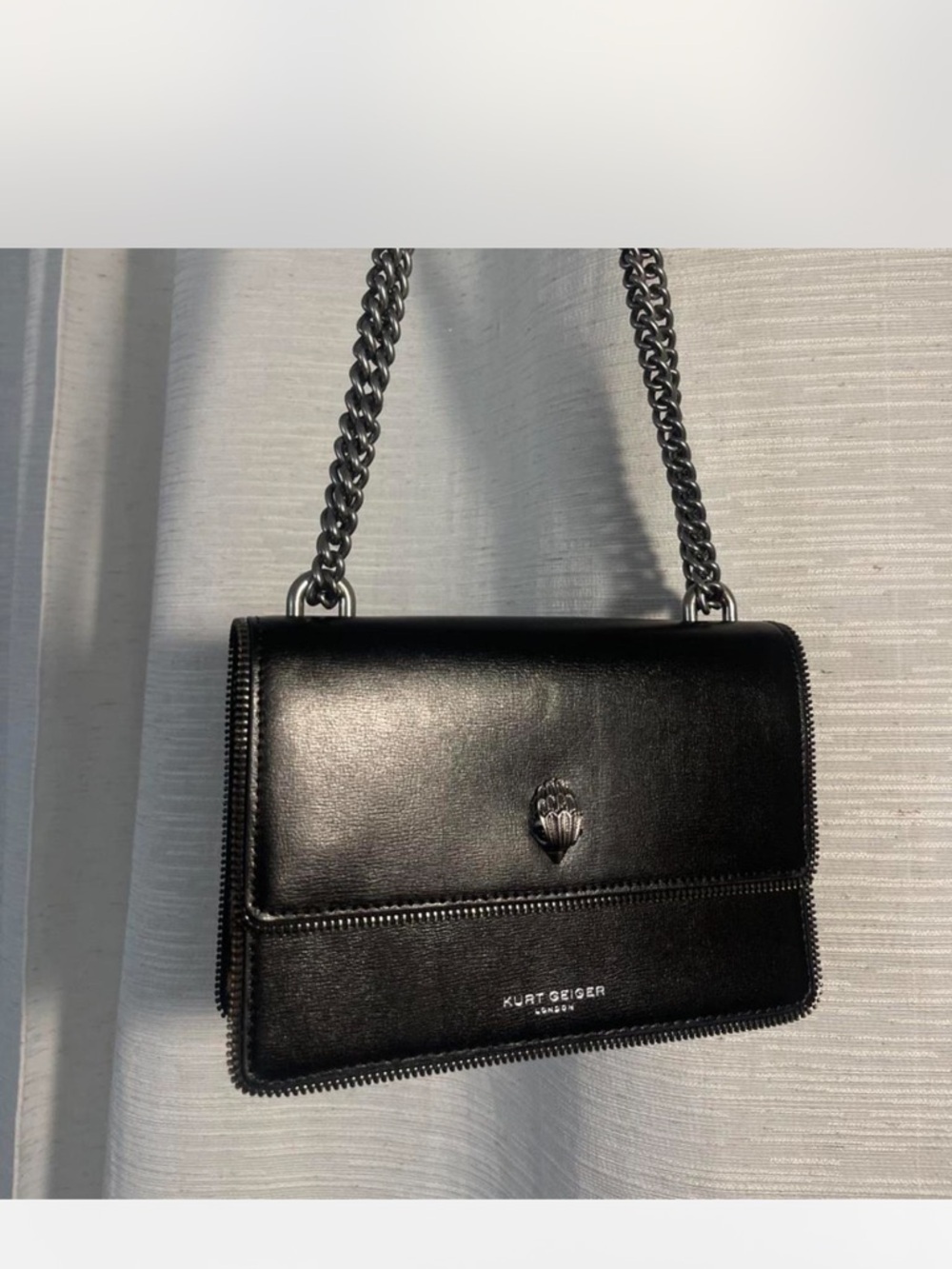 Kurt Geiger The Shoreditch Black Leather Crossbody with Leopard Accent